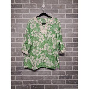 Alfred Dunner Womens Floral  Beach Cruise V-Neck Crochet‎ Tunic Size 20W